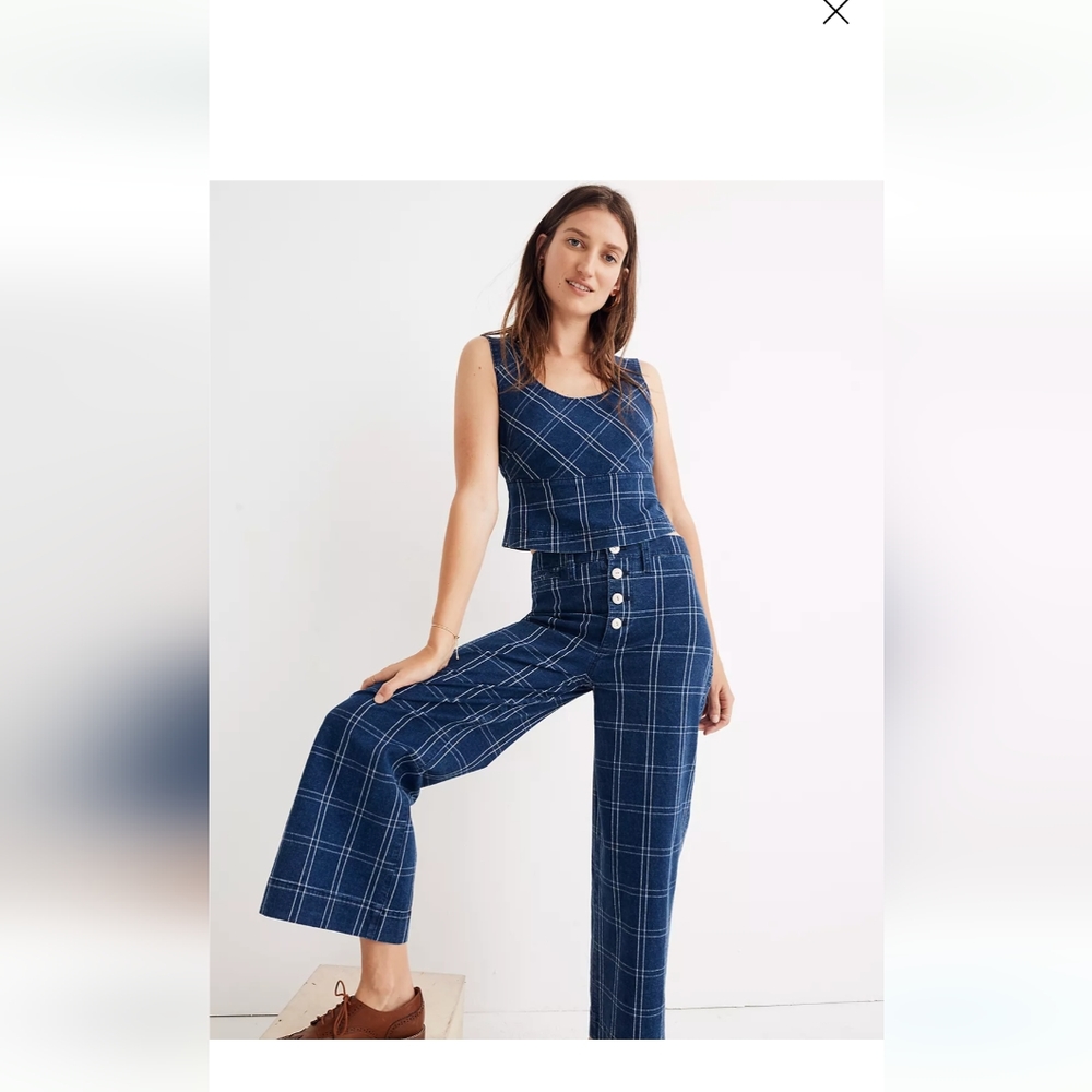 🚨RARE!🚨 Madewell Emmett Wide-Leg Crop Pants in Indigo Check